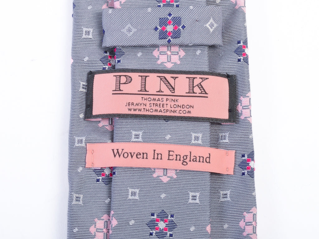 Thomas Pink Grey Geo Patterned Tie