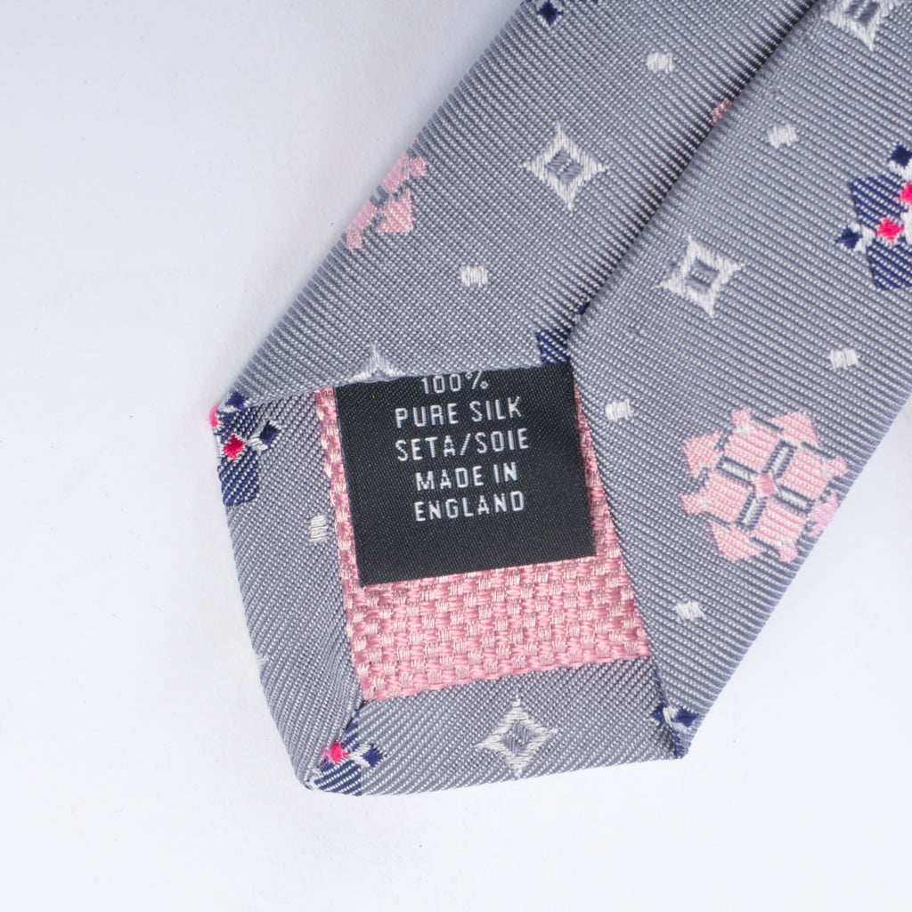 Thomas Pink Grey Geo Patterned Tie