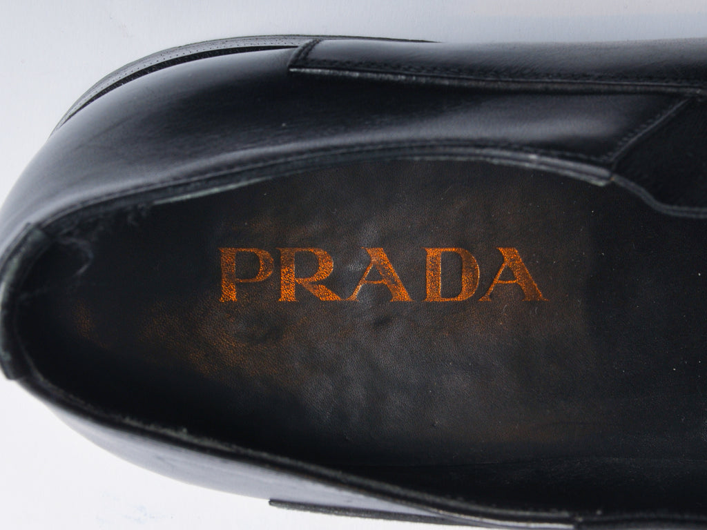 Prada Black Perf Toe Slip On Shoes