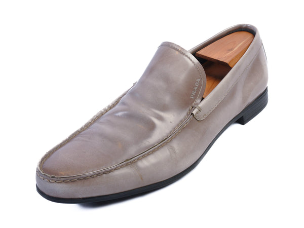 Prada Sand Grey Leather Loafers