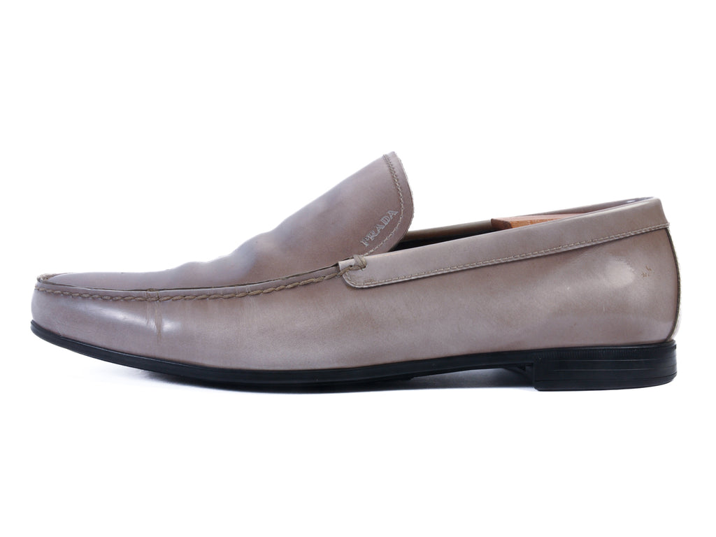 Prada Sand Grey Leather Loafers
