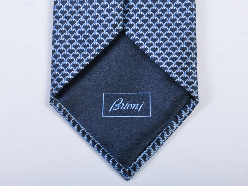 Brioni Navy Blue Chain Mail Print Tie