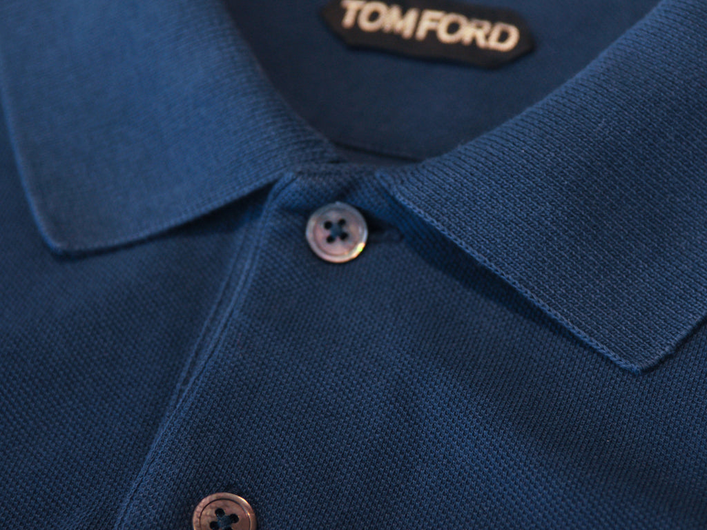 Tom Ford Washed Navy Blue Pique Polo Shirt