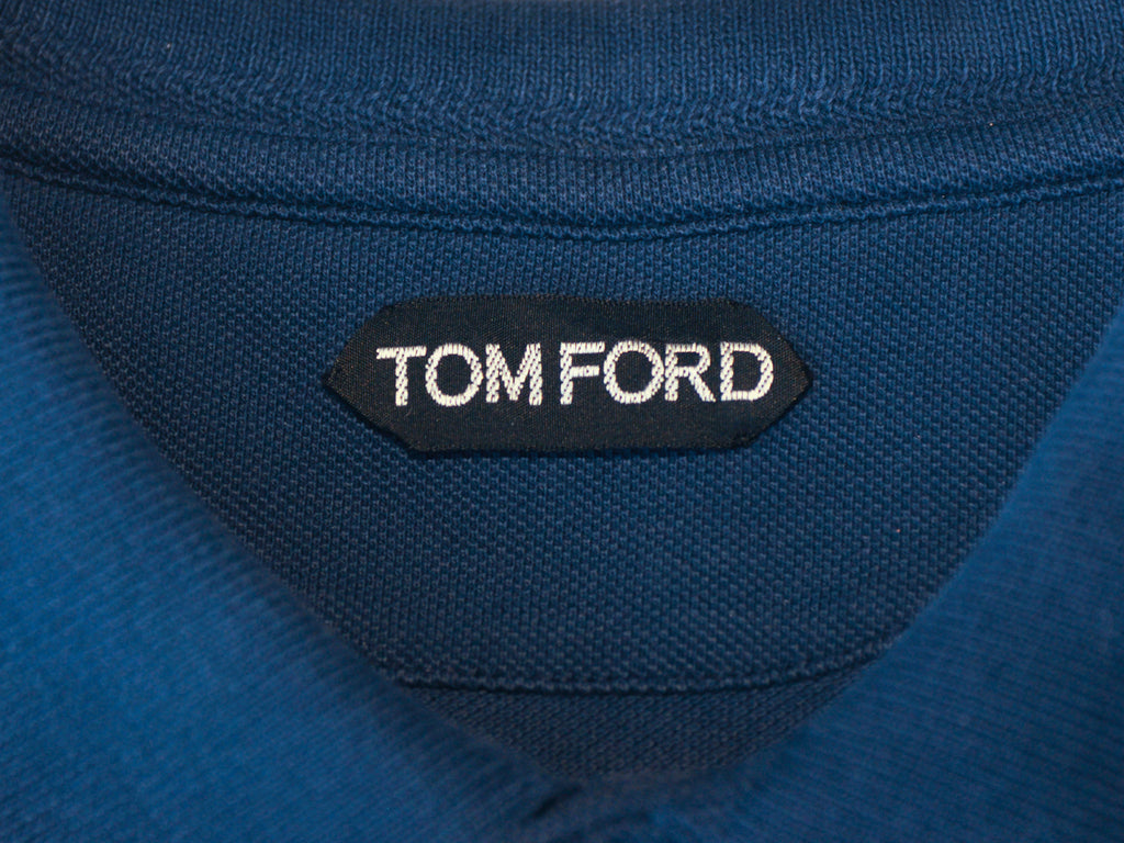 Tom Ford Washed Navy Blue Pique Polo Shirt