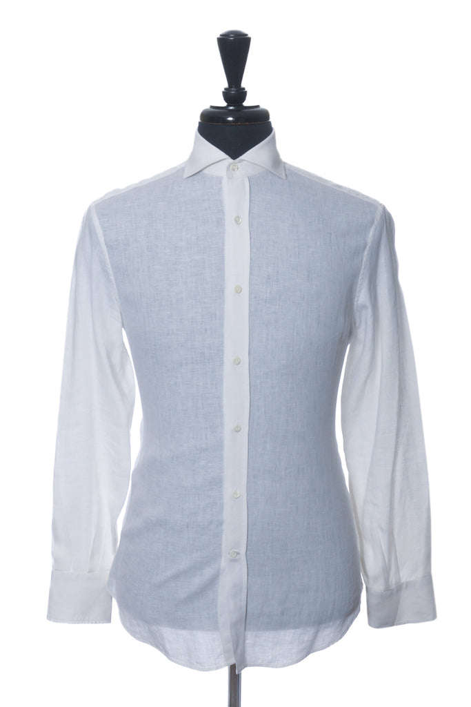 Brunello Cucinelli Ivory Linen Basic Fit Shirt