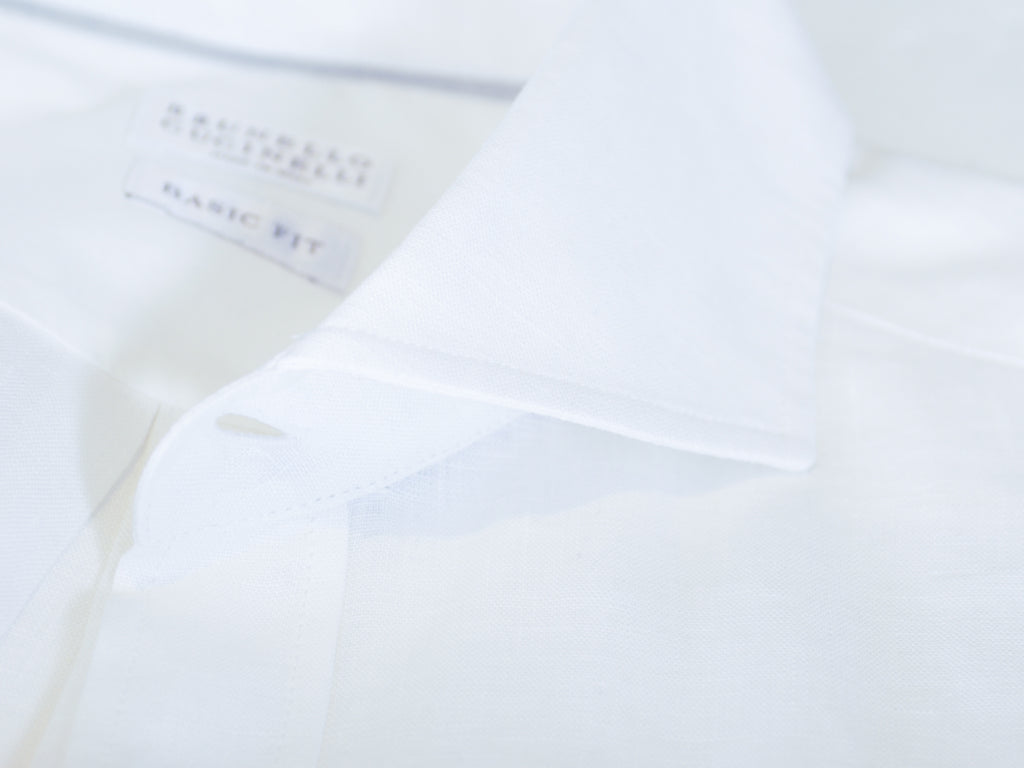 Brunello Cucinelli Ivory Linen Basic Fit Shirt