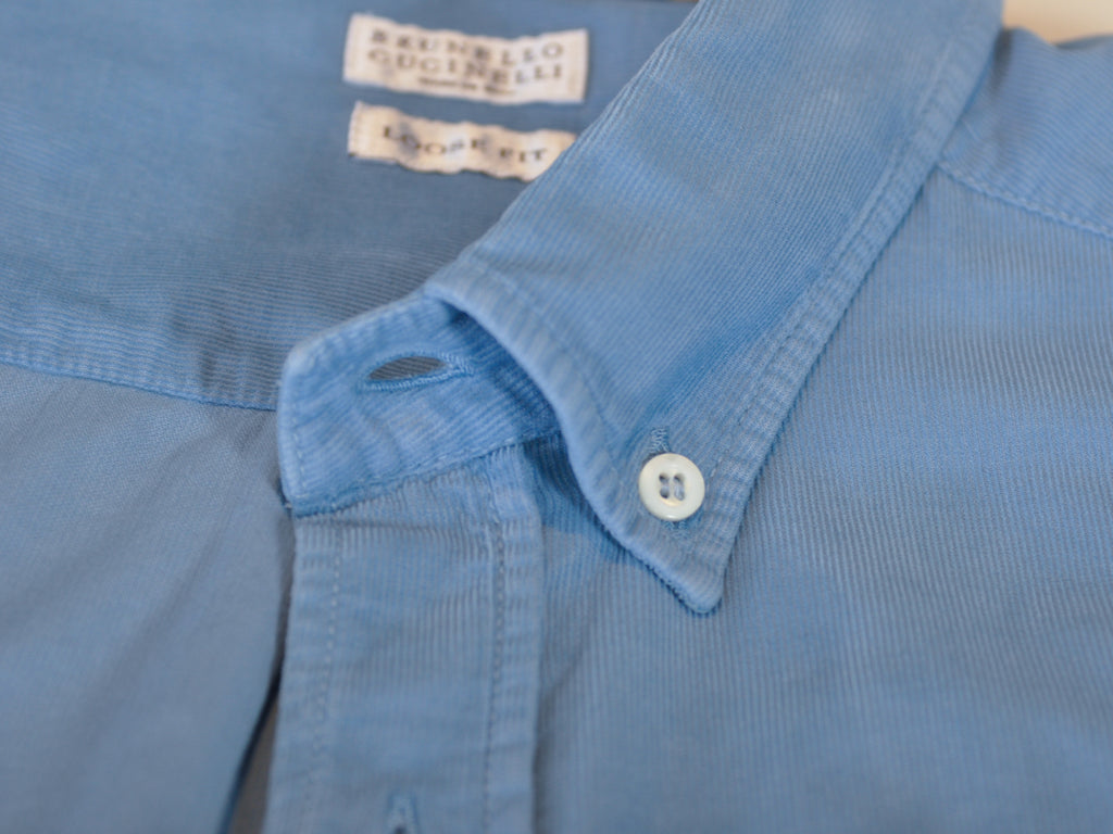 Brunello Cucinelli Slate Blue Fine Corduroy Loose Fit Shirt