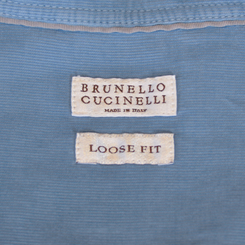 Brunello Cucinelli Slate Blue Fine Corduroy Loose Fit Shirt