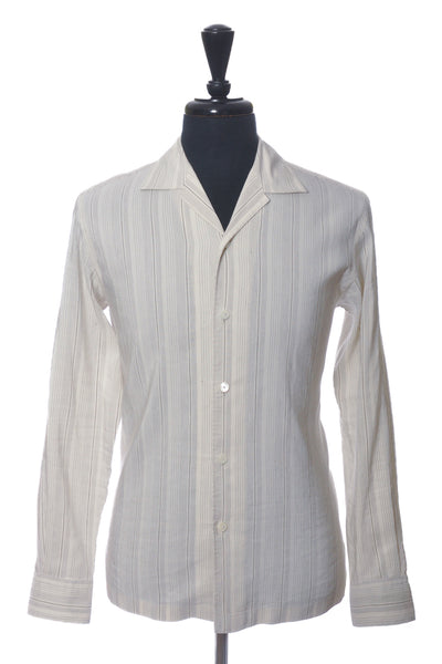 Zegna Grey on Ivory Striped Camp Collar Shirt
