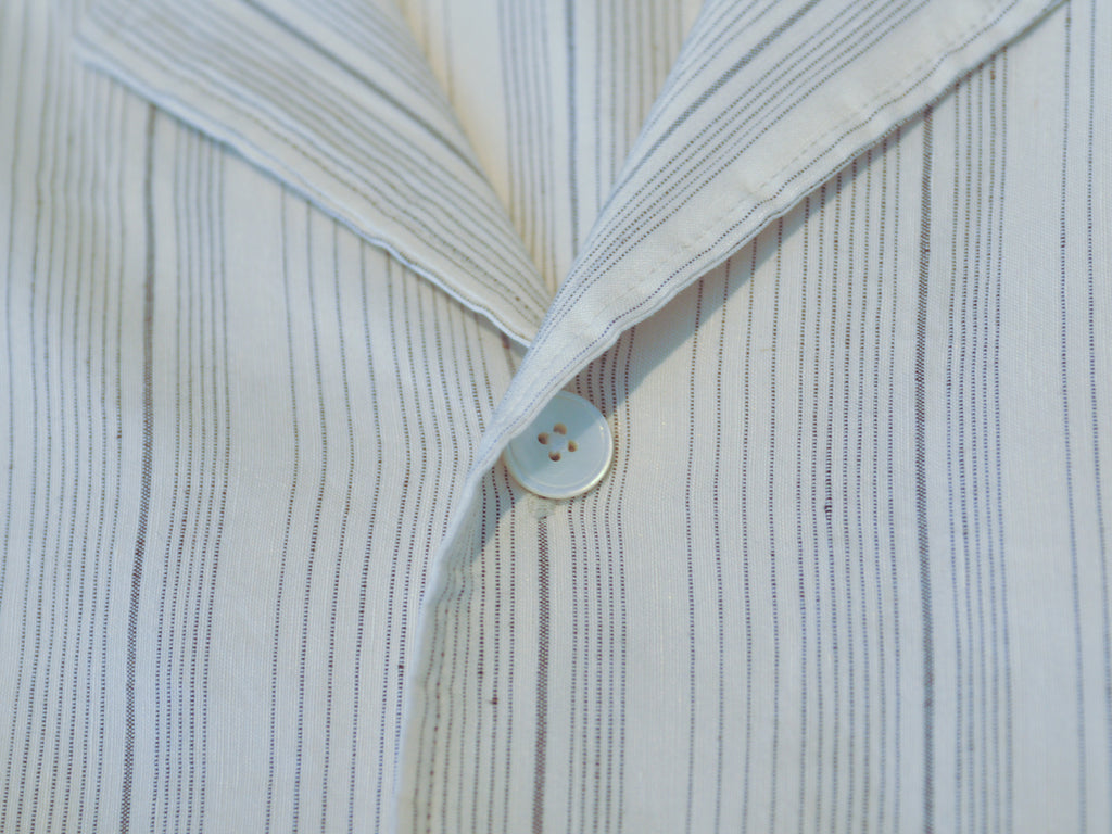Zegna Grey on Ivory Striped Camp Collar Shirt