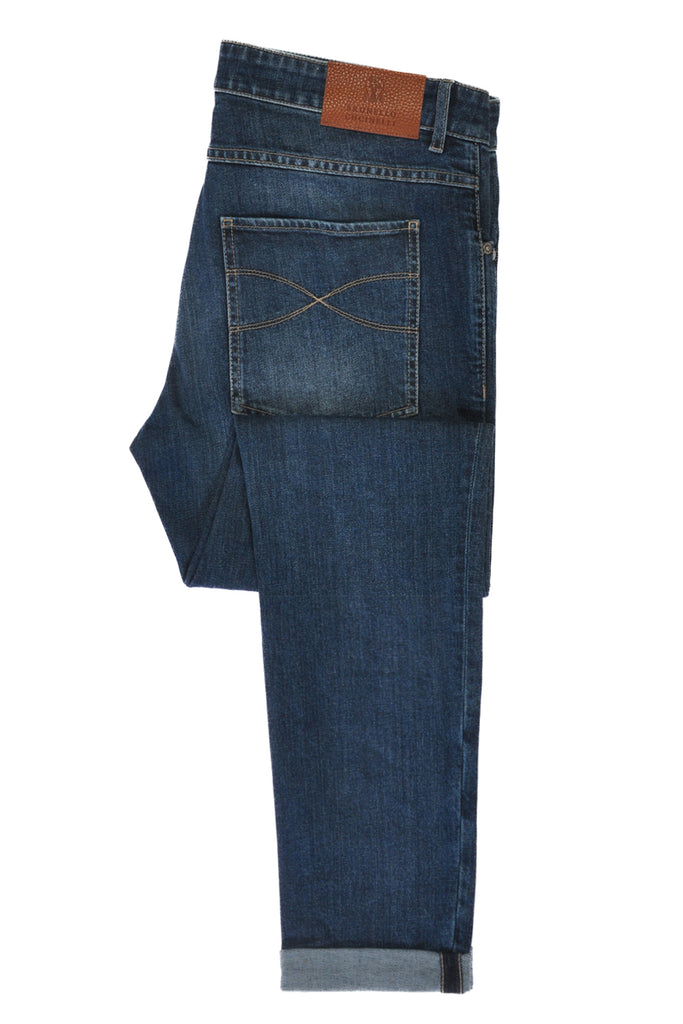 Brunello Cucinelli Dark Blue Skinny Fit Cuffed Jeans