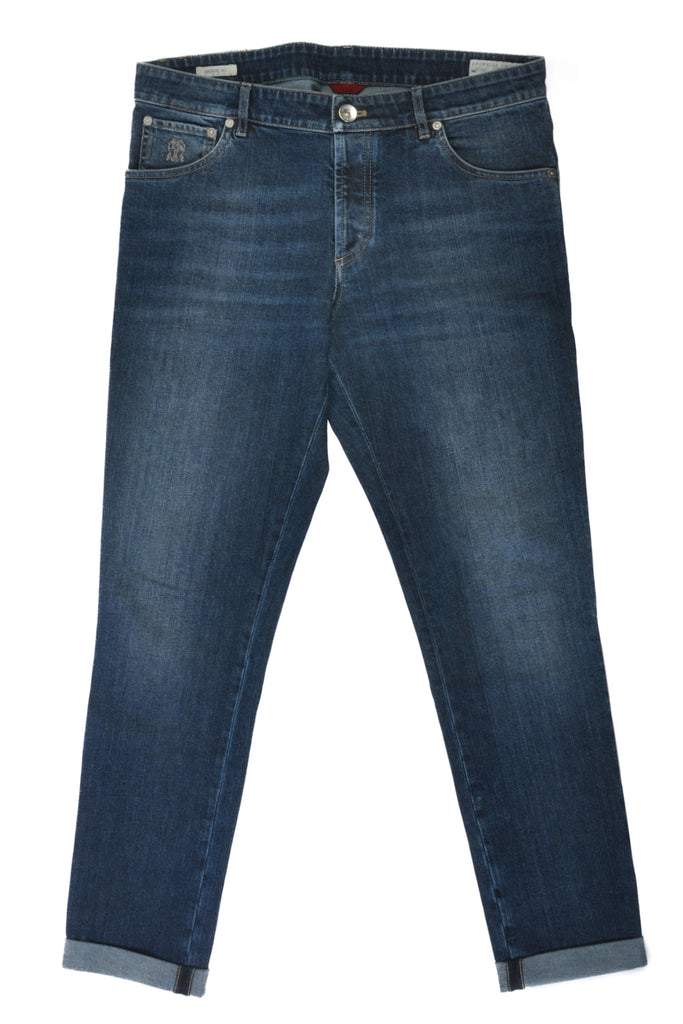 Brunello Cucinelli Dark Blue Skinny Fit Cuffed Jeans