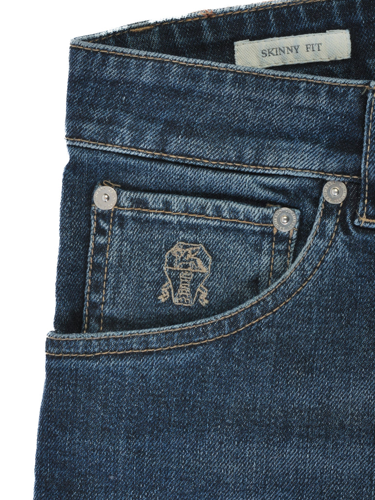 Brunello Cucinelli Dark Blue Skinny Fit Cuffed Jeans