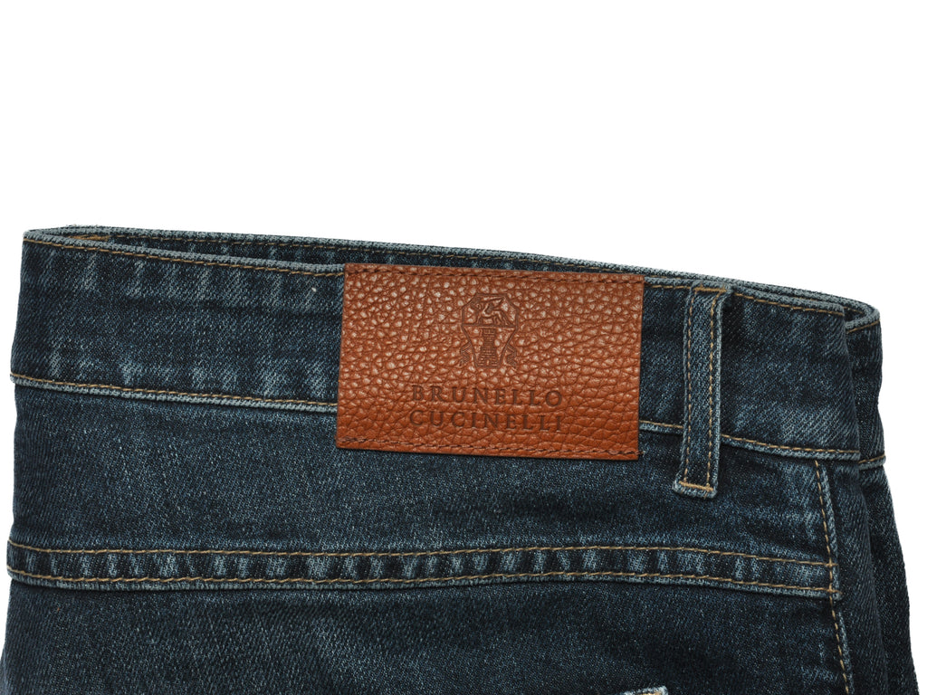 Brunello Cucinelli Dark Blue Skinny Fit Cuffed Jeans