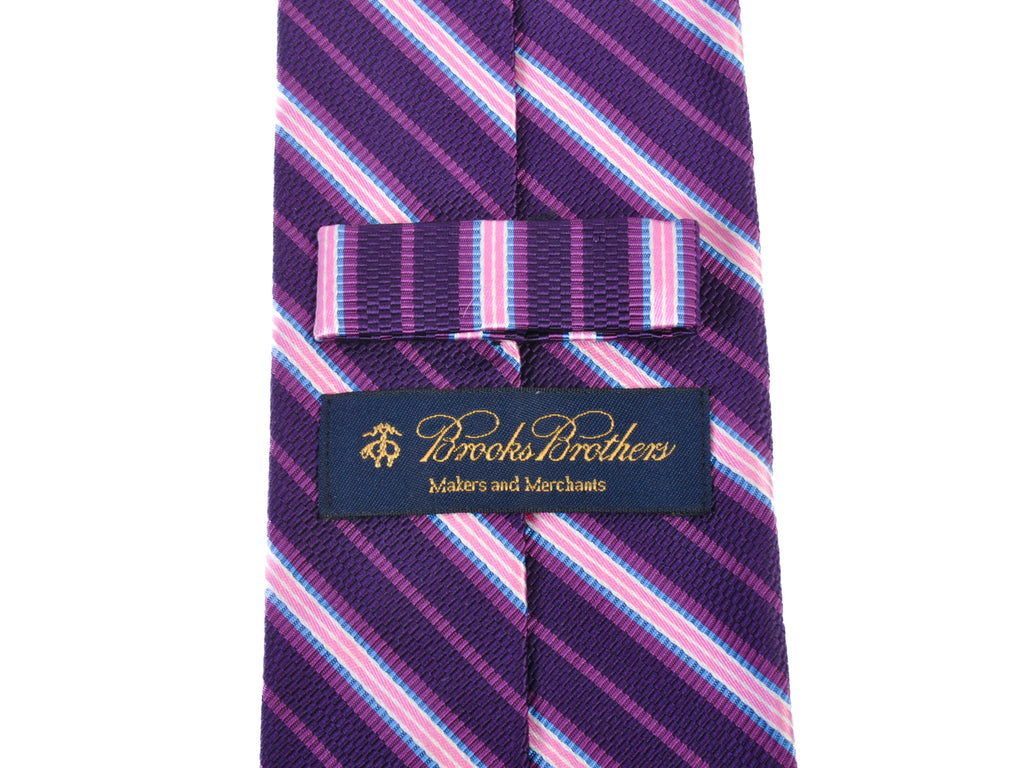 Brooks Brothers Pink on Purple Striped English Silk Tie