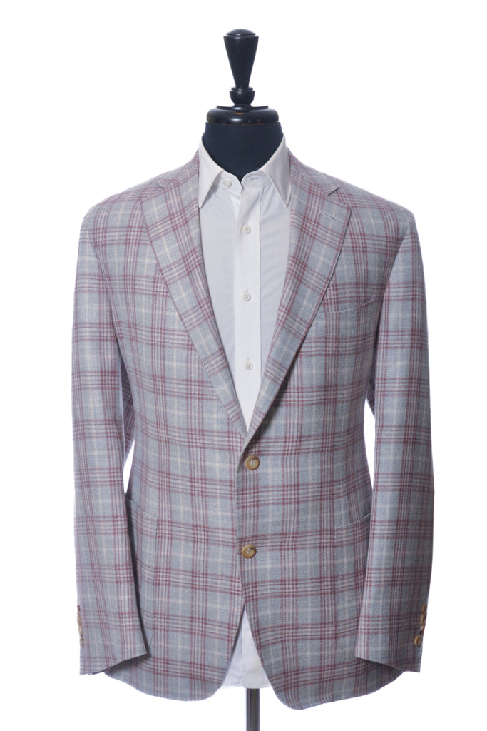 Canali Kei Merlot on Grey Check Blazer
