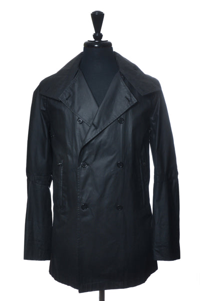 Shipley & Halmos Black Coated Canvas Double Breasted Jacket
