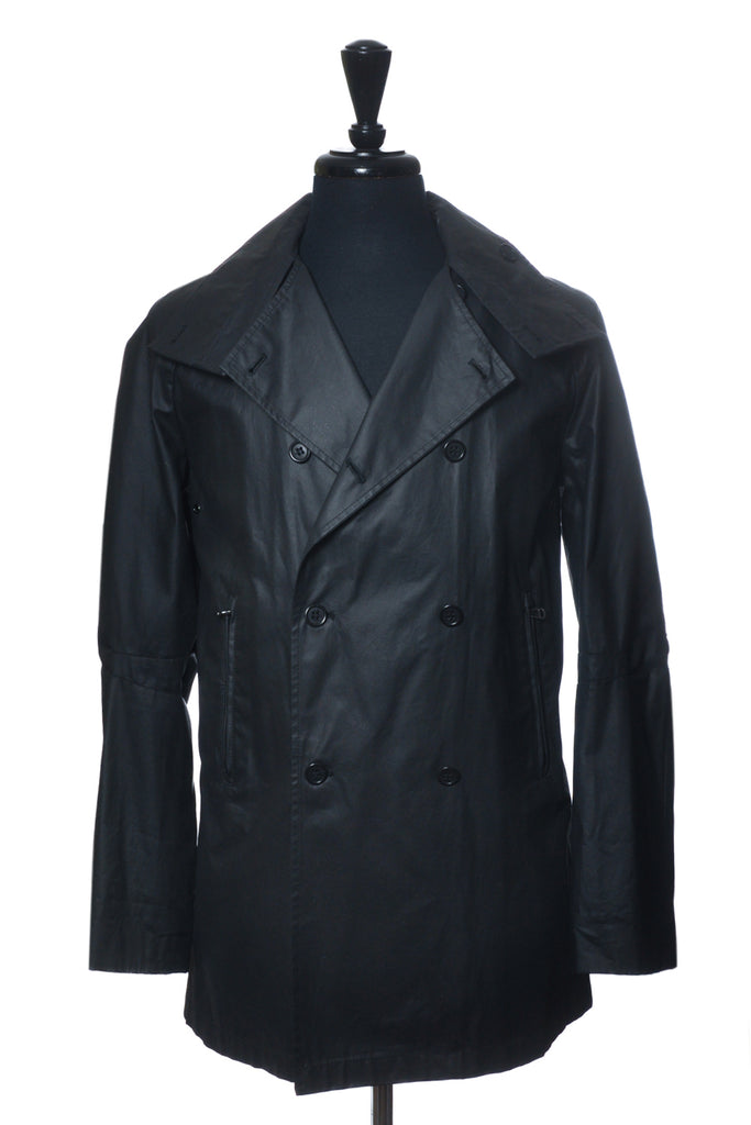 Shipley & Halmos Black Coated Canvas Double Breasted Jacket