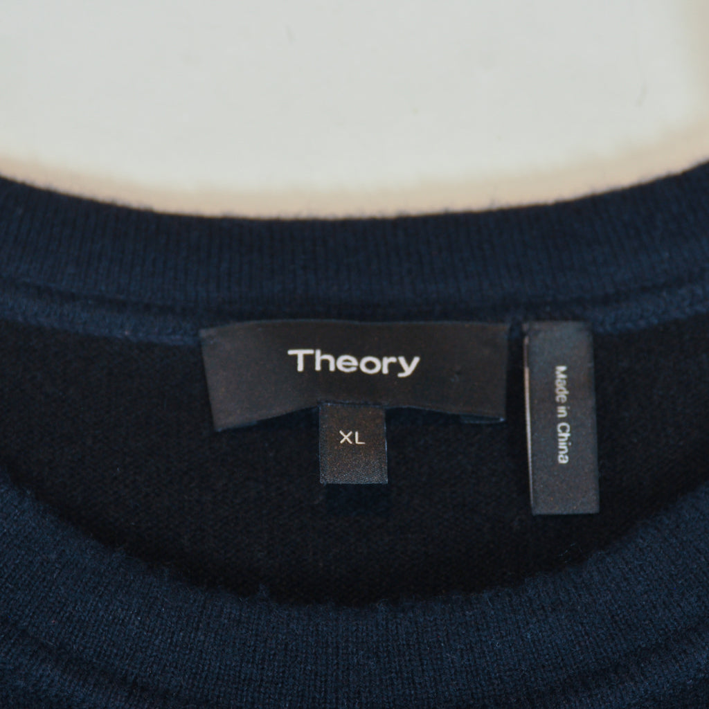 Theory Navy and Black Hilles Cashmere Crew Neck Sweater