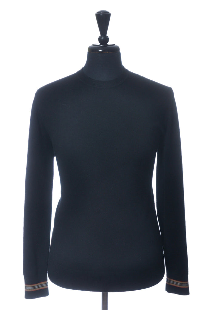 Burberry London Black Icon Stripe Tip Wool Crew Neck Sweater