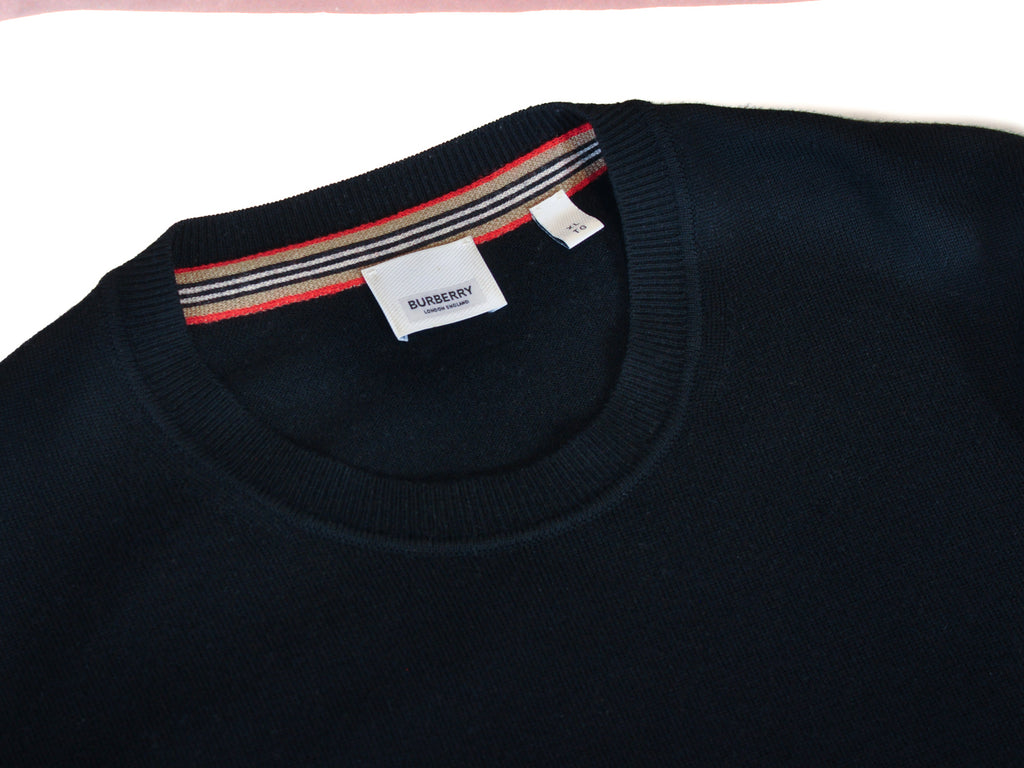 Burberry London Black Icon Stripe Tip Wool Crew Neck Sweater