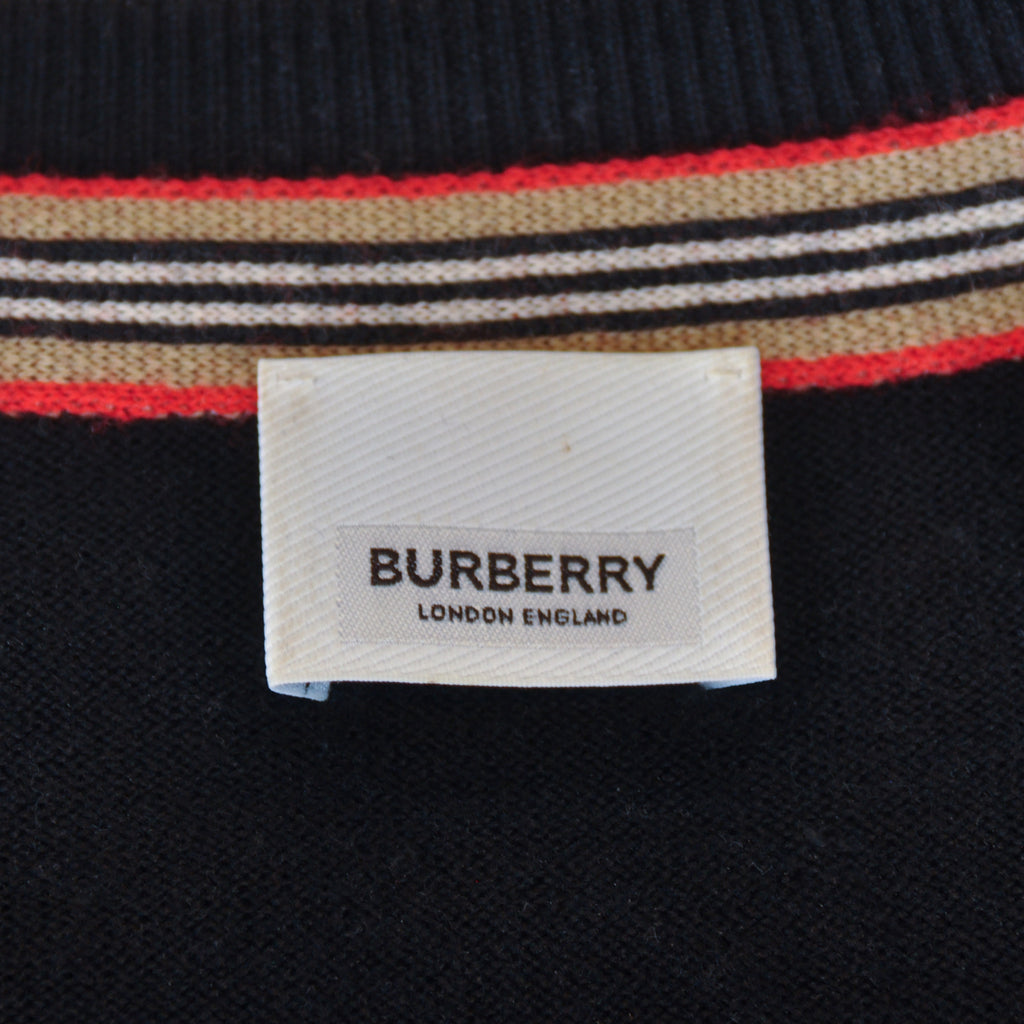 Burberry London Black Icon Stripe Tip Wool Crew Neck Sweater