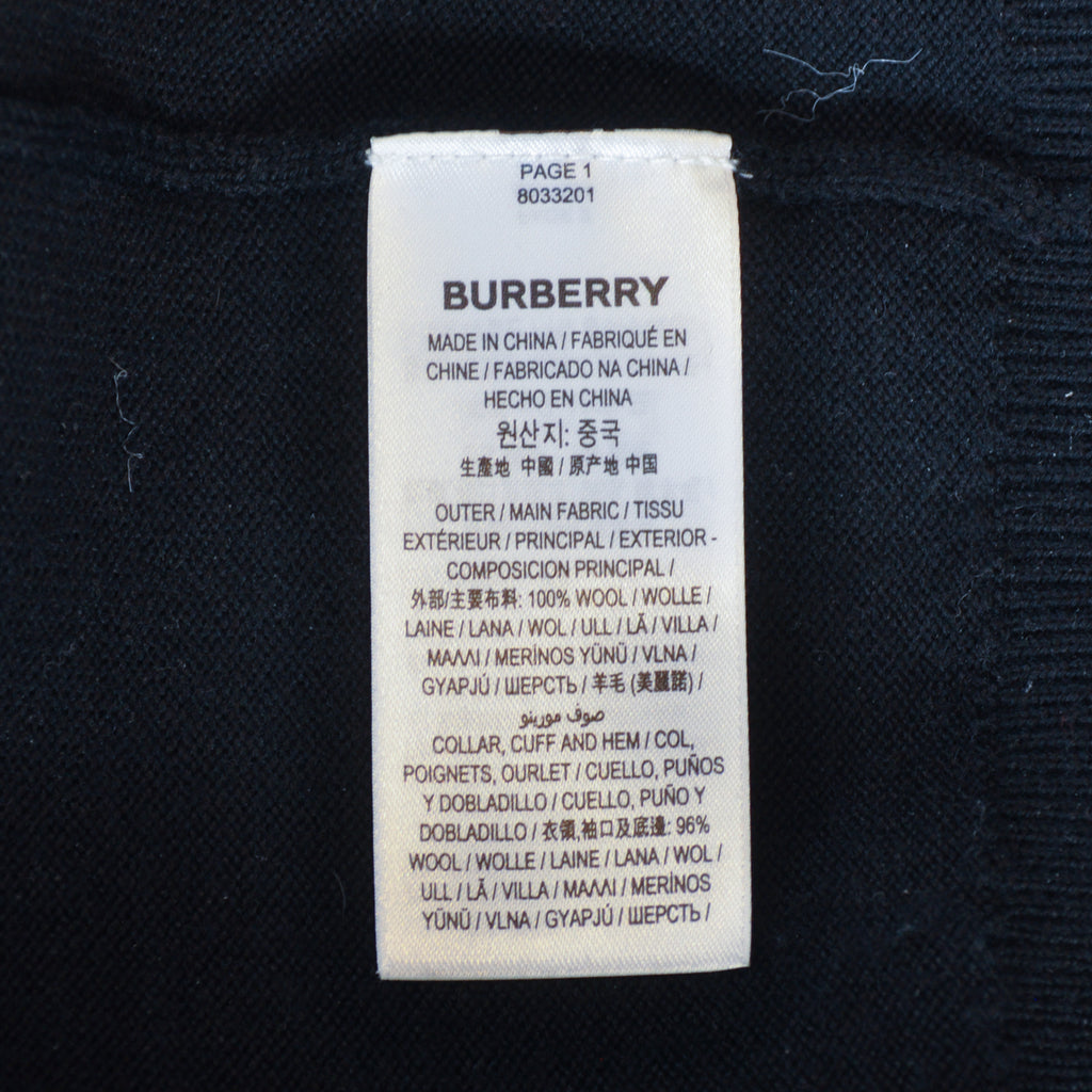 Burberry London Black Icon Stripe Tip Wool Crew Neck Sweater