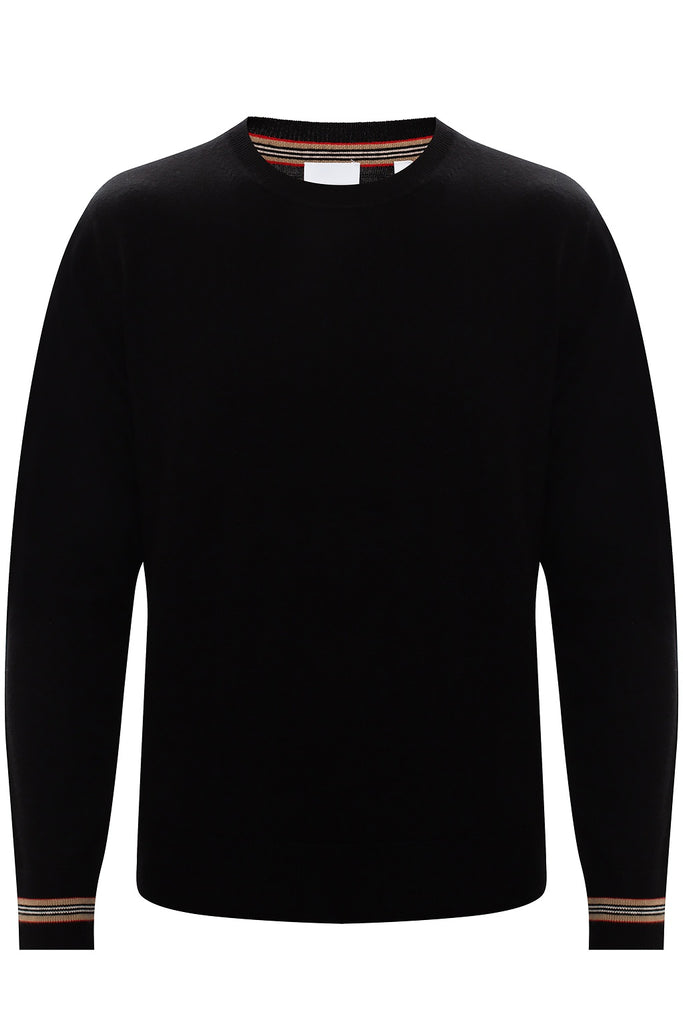 Burberry London Black Icon Stripe Tip Wool Crew Neck Sweater