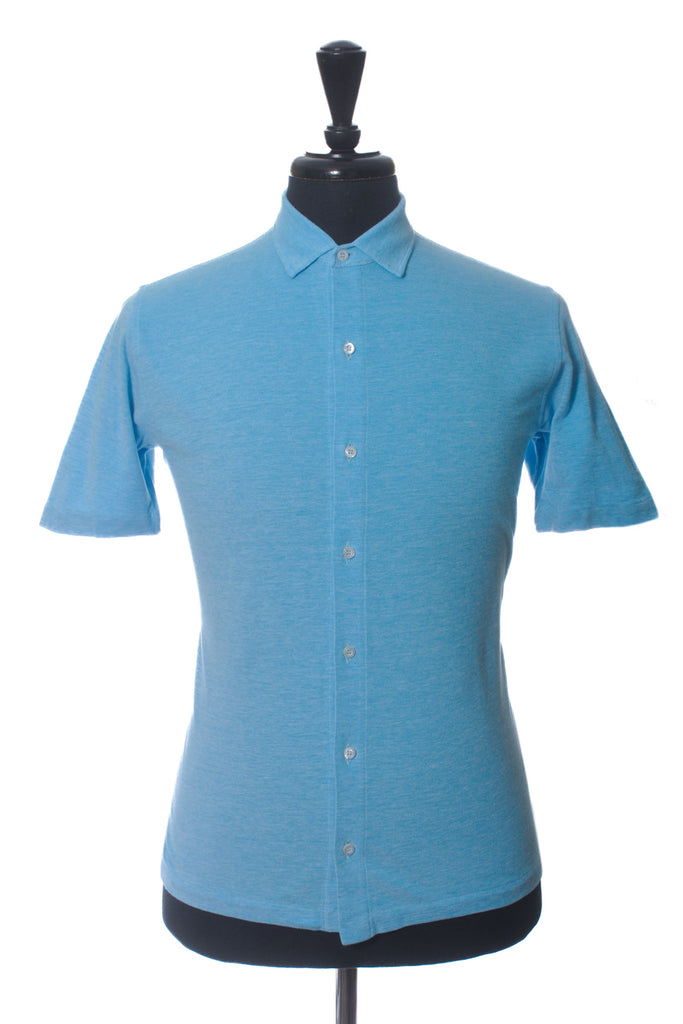 Isaia Blue Jersey Knit Piquet Wash Shirt
