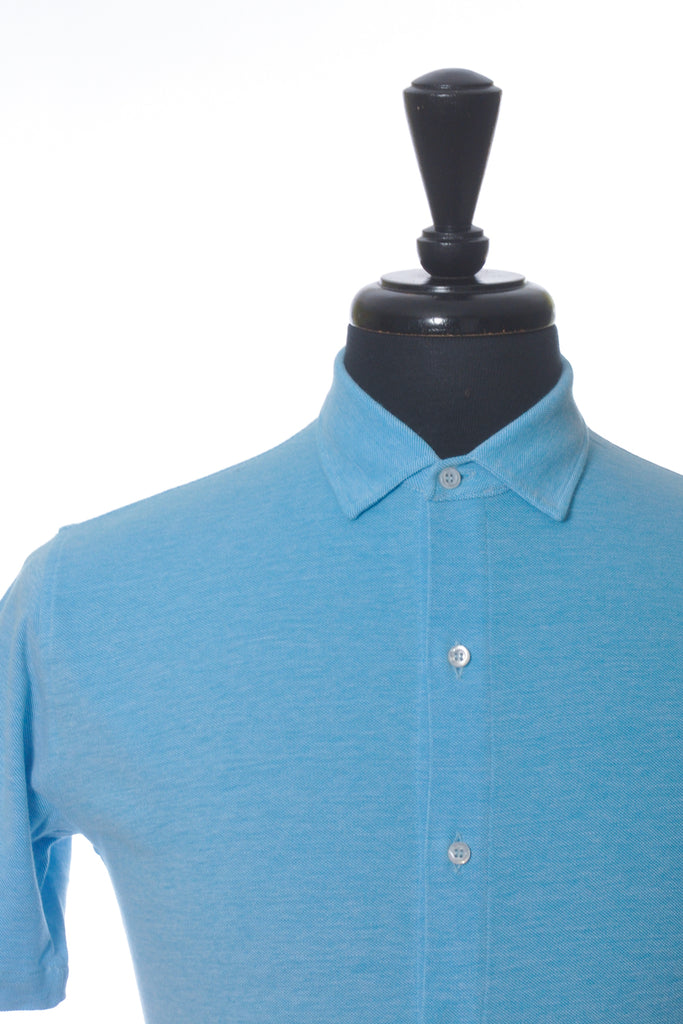 Isaia Blue Jersey Knit Piquet Wash Shirt