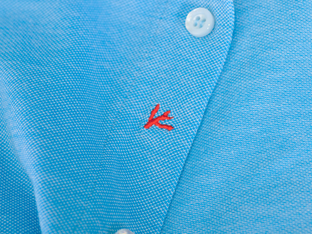 Isaia Blue Jersey Knit Piquet Wash Shirt