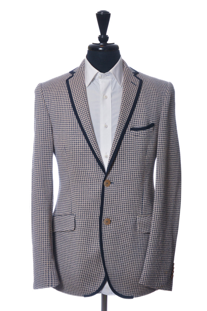 Etro Sand Navy on Brown Houndstooth New Jersey Blazer