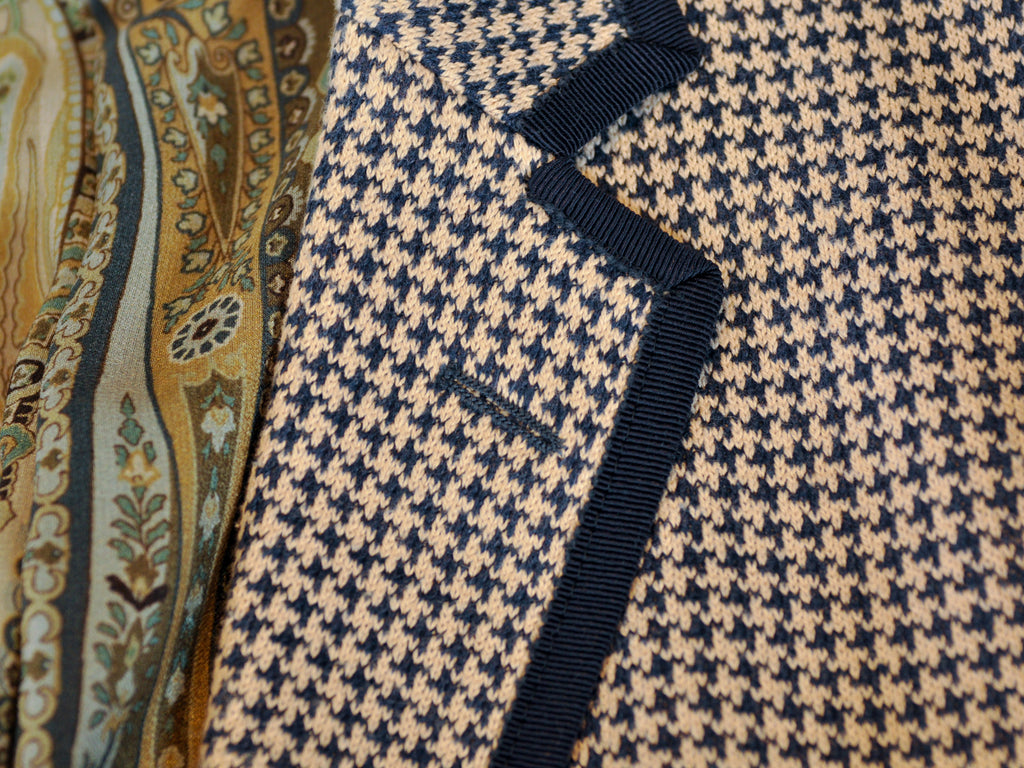 Etro Sand Navy on Brown Houndstooth New Jersey Blazer