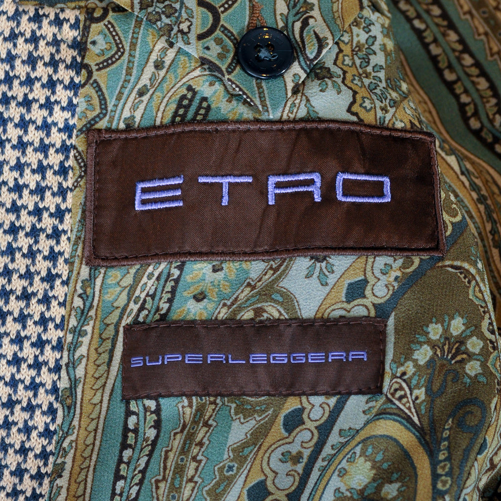 Etro Sand Navy on Brown Houndstooth New Jersey Blazer