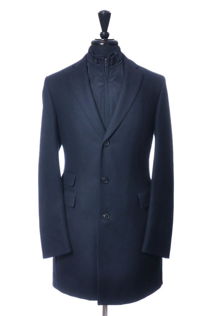 Pal Zileri Navy Blue Wool Twill Overcoat