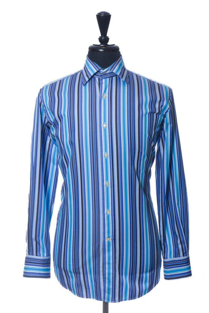 Etro Blue Bar Code Striped Shirt