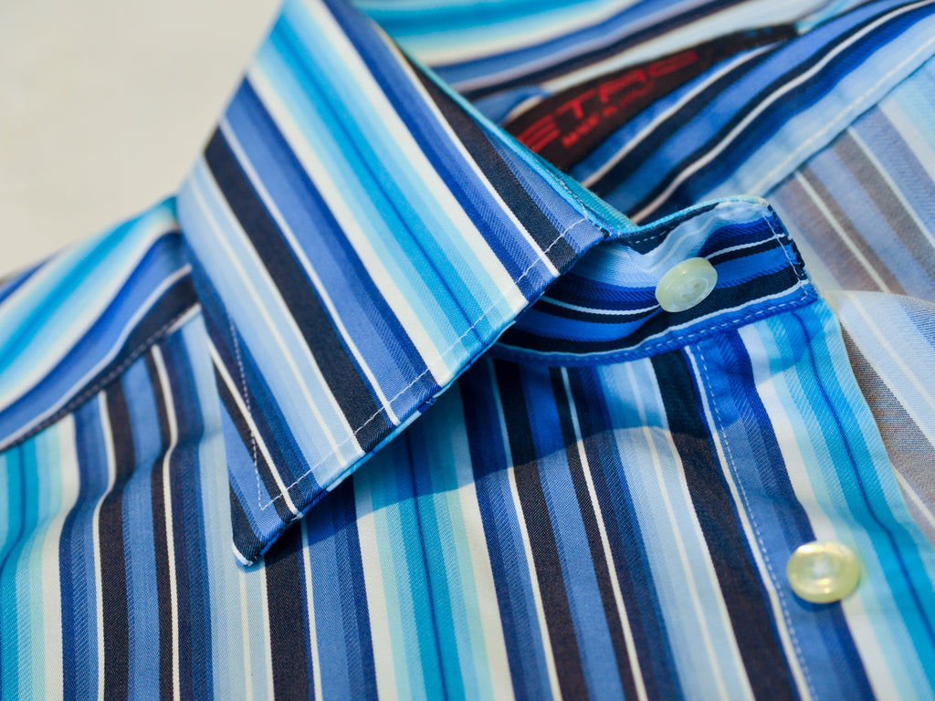 Etro Blue Bar Code Striped Shirt