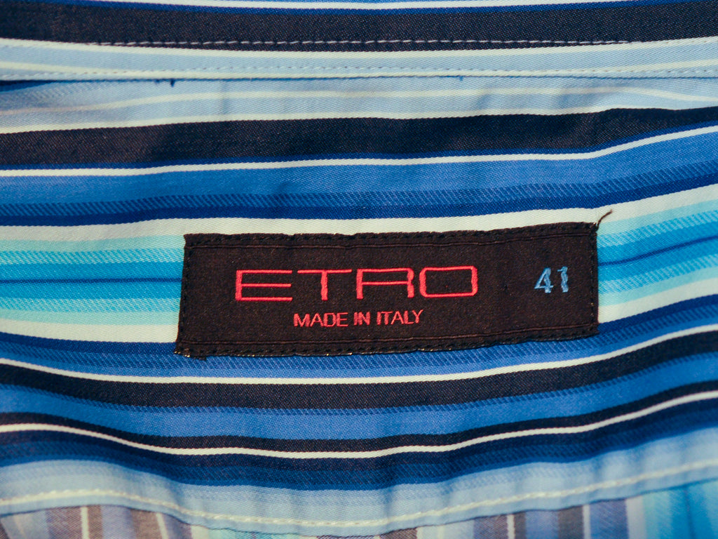Etro Blue Bar Code Striped Shirt