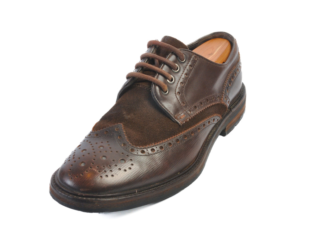 Hugo Boss Distressed Brown Suede and Leather Longwing Shoes