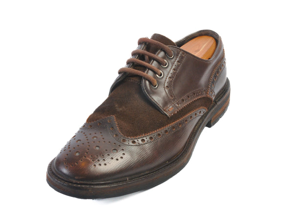 Hugo Boss Distressed Brown Suede and Leather Longwing Shoes