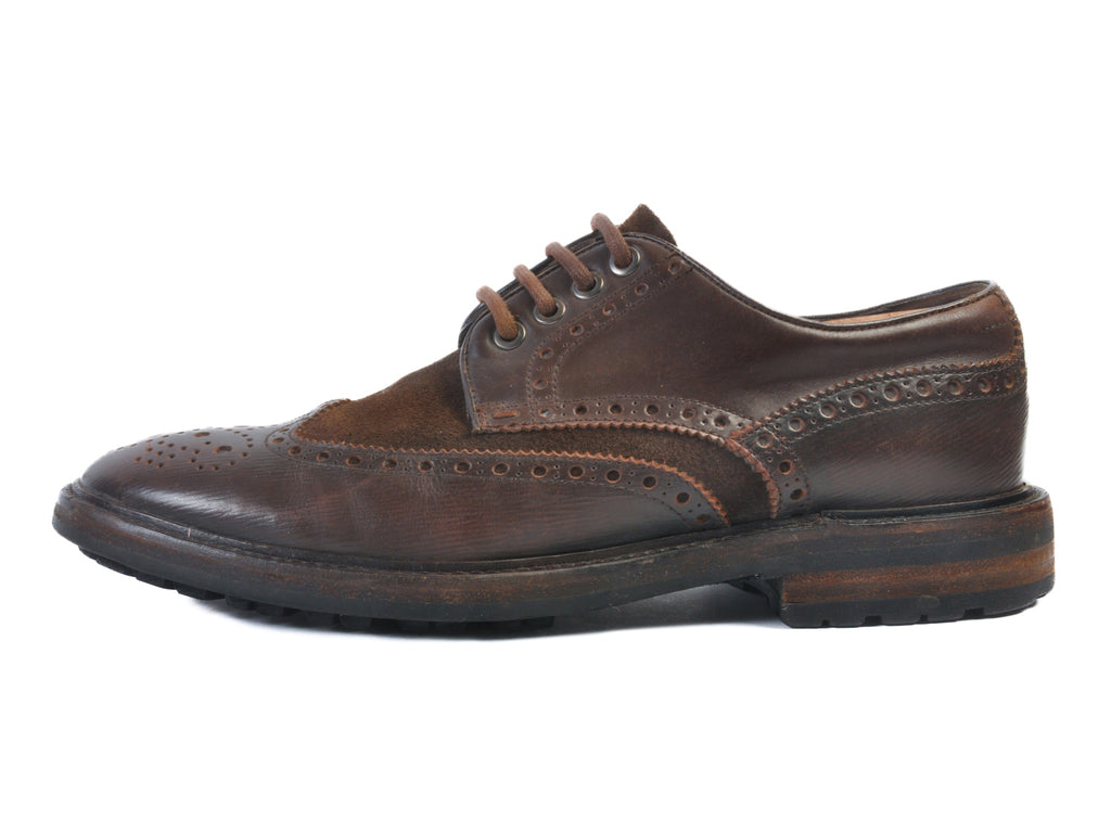 Hugo Boss Distressed Brown Suede and Leather Longwing Shoes