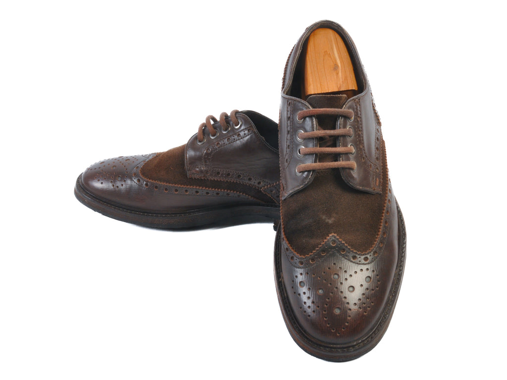 Hugo Boss Distressed Brown Suede and Leather Longwing Shoes