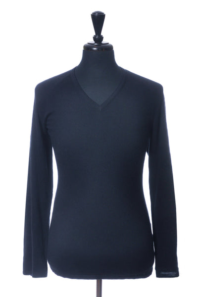 Hugo Boss Navy Blue Cotton Silk Cashmere San Jose V-Neck Sweater