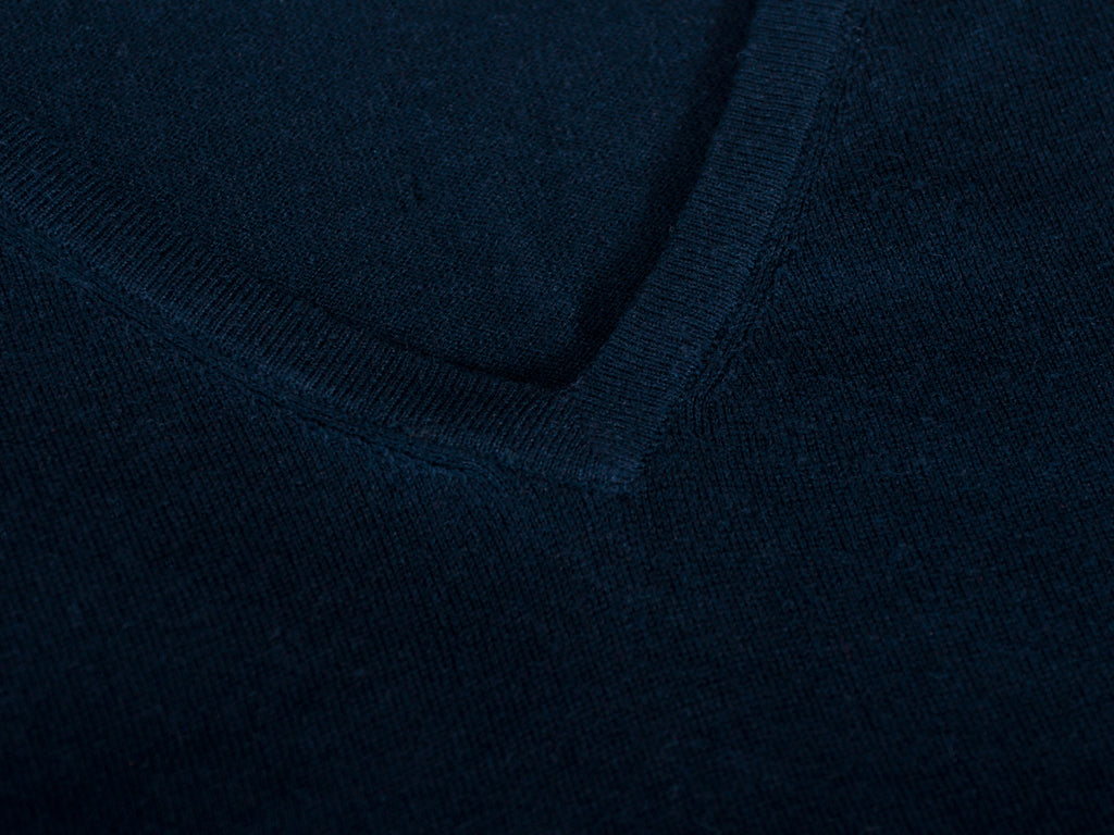 Hugo Boss Navy Blue Cotton Silk Cashmere San Jose V-Neck Sweater
