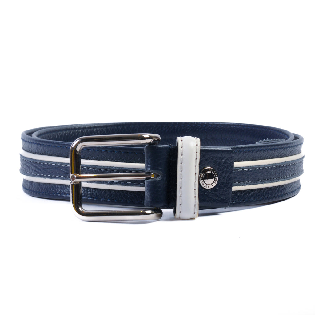 Art Go’Den Navy Blue Striped Leather Belt