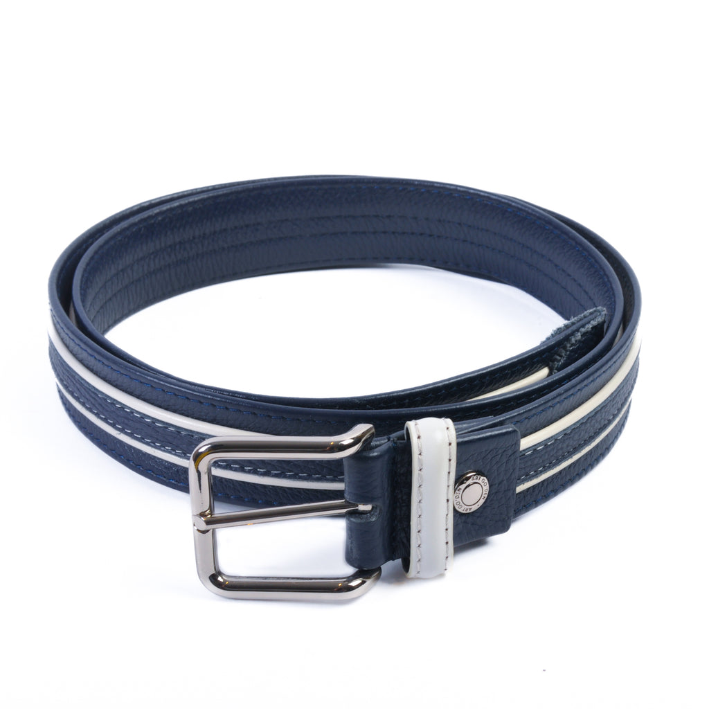 Art Go’Den Navy Blue Striped Leather Belt