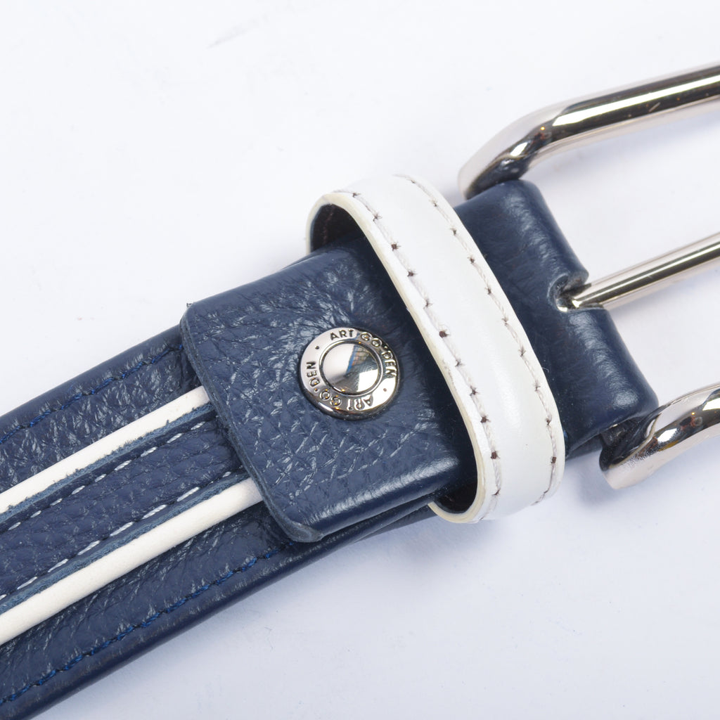 Art Go’Den Navy Blue Striped Leather Belt