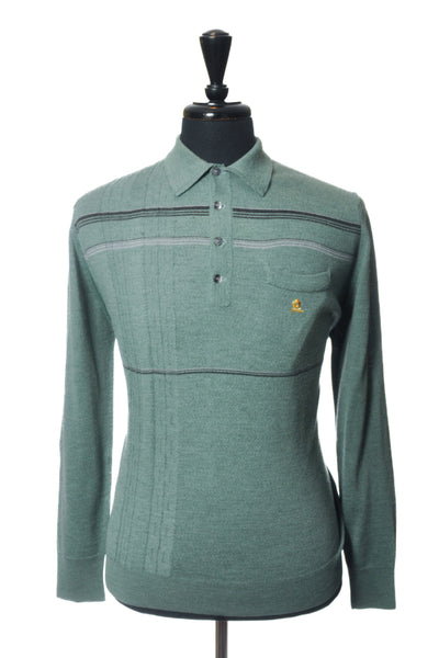 Montagut Green Striped Collared Knit Sweater