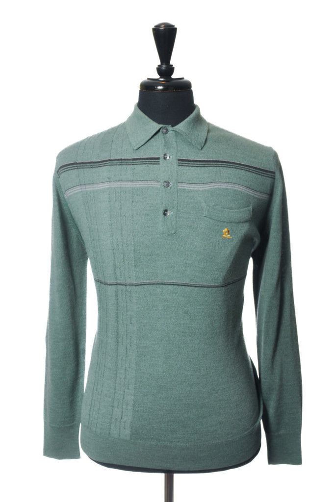 Montagut Green Striped Collared Knit Sweater