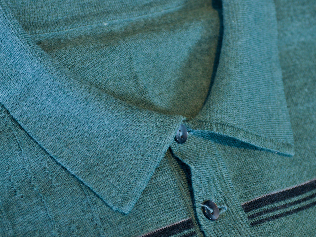 Montagut Green Striped Collared Knit Sweater